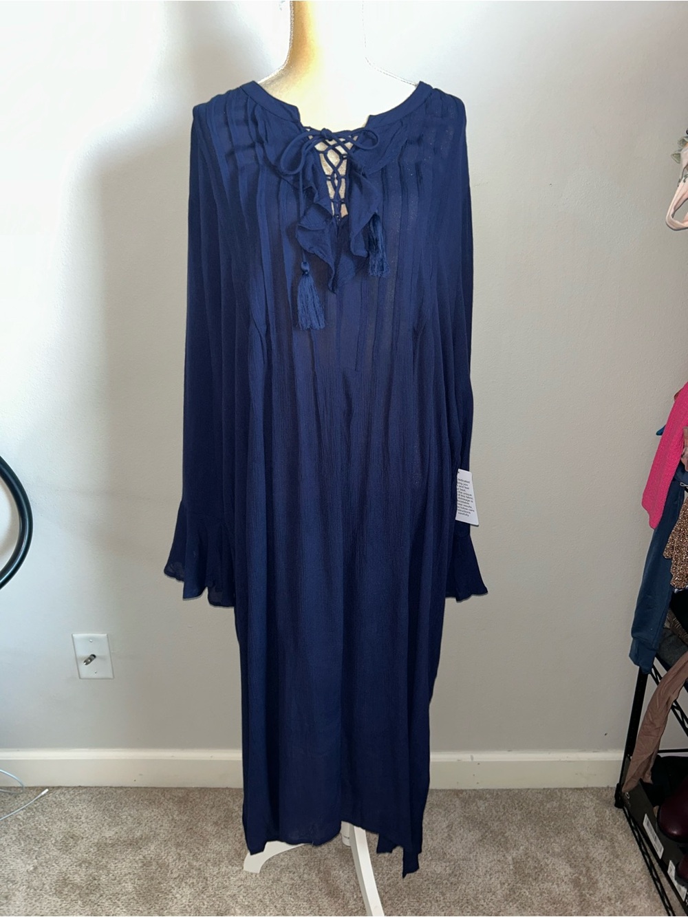 NWT Roaman's Navy Lace-Up Long Sleeve Maxi Dress Sz 24W